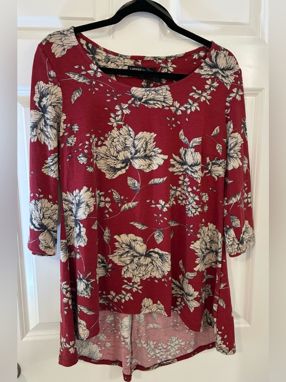 NEW! Capsule Casual Red Floral Scoop-Neck Tunic Top 10